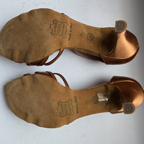 PAOUL Rolling Tan Satin Latin Dance Shoes - Euro 36.5 - US Size 6 - Italian Made - Picture 3 of 5